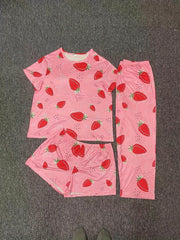 Women's Plus Strawberry Print Pajamas Set 3 Piece
