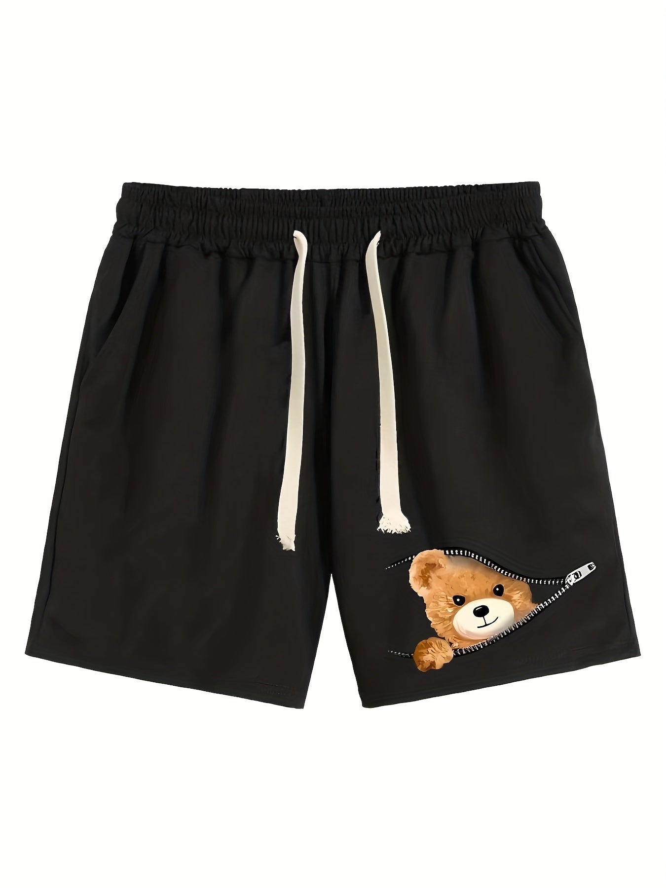 BEAR Print Shorts Men's Comfy Loose Drawstring Shorts Men Clothes For Summer