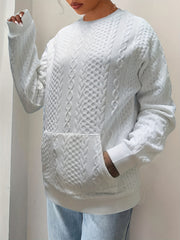 Twist Pattern Kangaroo Pocket Sweatshirt Crew Neck For Fall & Winter