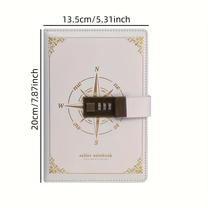 Vintage Password Lock Journal Notebook 200 Pages PU Leather Waterproof