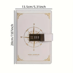 Vintage Password Lock Journal Notebook 200 Pages PU Leather Waterproof
