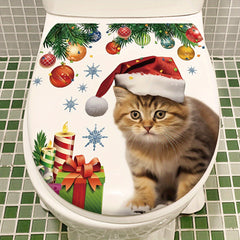 1pc Christmas Cat Toilet Decoration Sticker Self-adhesive Wall Decoration
