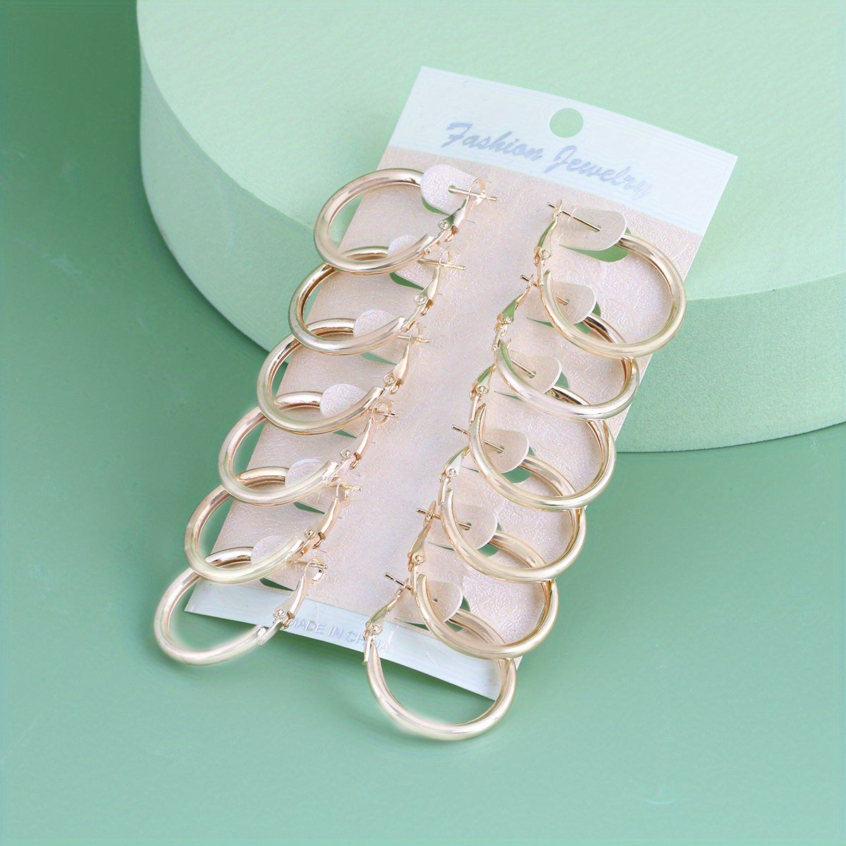 6 Pairs Golden Silver Glossy Tube Hoop Earrings Set for Daily Decoration