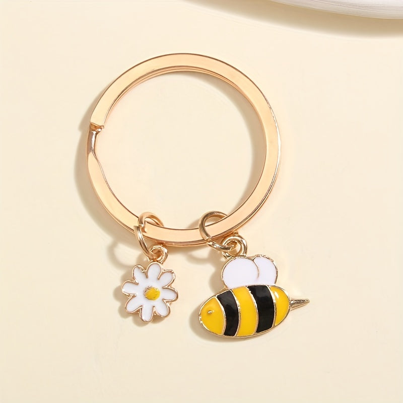 Cartoon Bee & Daisy Keychain Animal Key Ring Purse Bag Charm