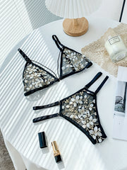 Floral Embroidery Lingerie Set Mesh Bra & Panties
