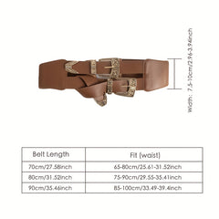Vintage Double Layer Engraved Buckle Wide Elastic Girdle