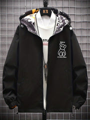 Graffiti Bear Windbreaker Reversible Jacket Men's Zip Jacket