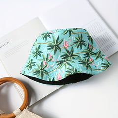 Flamingo Coconut Tree Bucket Hat Lake Cartoon Print Fisherman Cap
