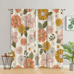 2pcs Romantic Flower Curtain Rod Pocket Window Curtains