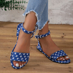 Women's Star Pattern Flat Sandals Casual Buckle Strap Summer Sandals