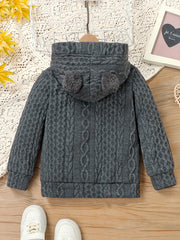 Girls Cable Knit Hooded Sweater Cardigan Button Up Hoodie Coat