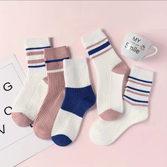 5 Pairs Striped Crew Socks for Women