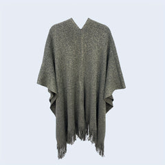 Gray Knit Shawl Tassel Sparkly Wrap Women's Poncho Cape Open Front Cardigan
