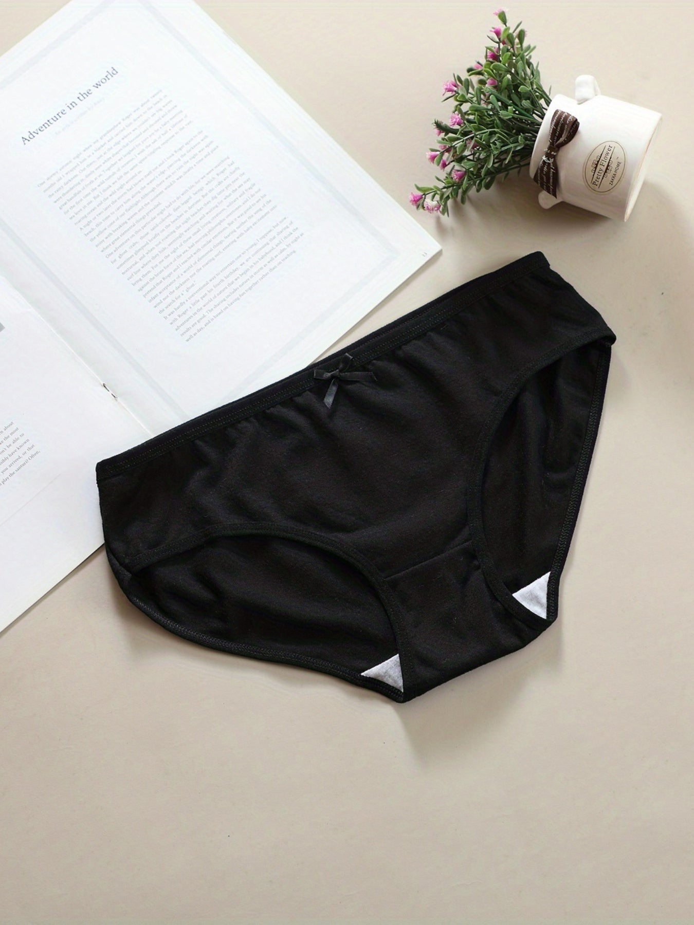 8pcs Solid Bow Tie Briefs Mid Rise Stretchy Panties