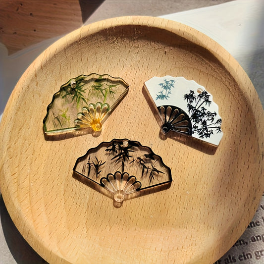 6pcs Mini Bamboo Patterned Fans Mixed Colors for Dollhouse Micro Landscape Decor