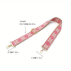 Geometric Pattern Embroidered Bag Strap Wide Adjustable Travel Accessory