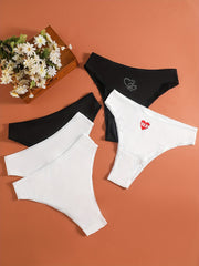 5 Pack Plus Size Sexy Heart Pattern Seamless Breathable Briefs Set