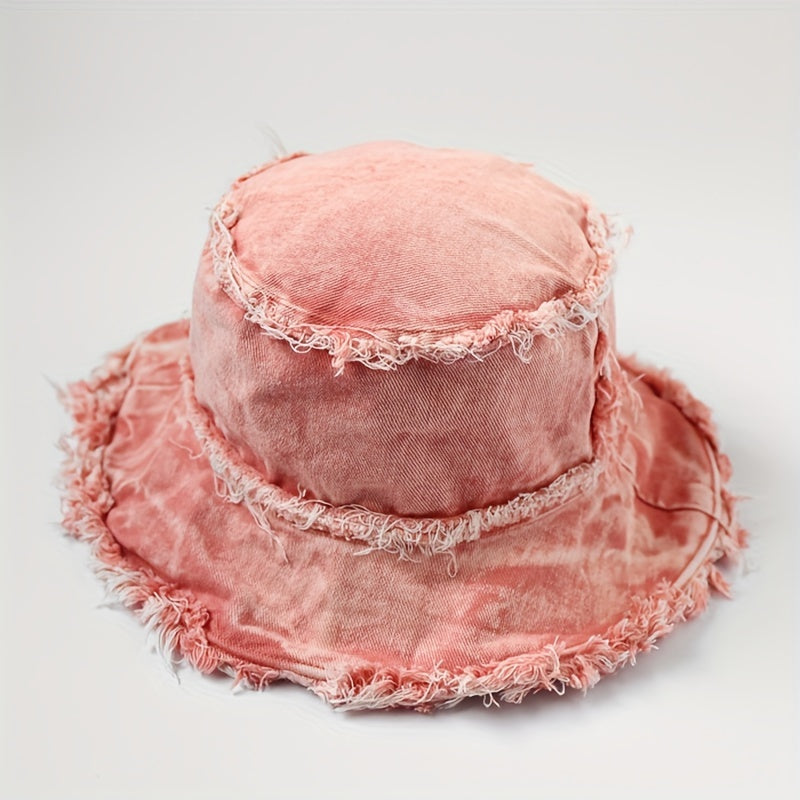 Vintage Denim Bucket Hat Wide Brim Sun Cap