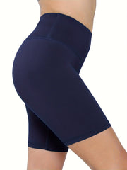 Solid Sports Shorts Elastic Running Fitness Tight Shorts Women's Activewear