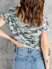 Camouflage Print Crew Neck T shirts With American Flag T shirts