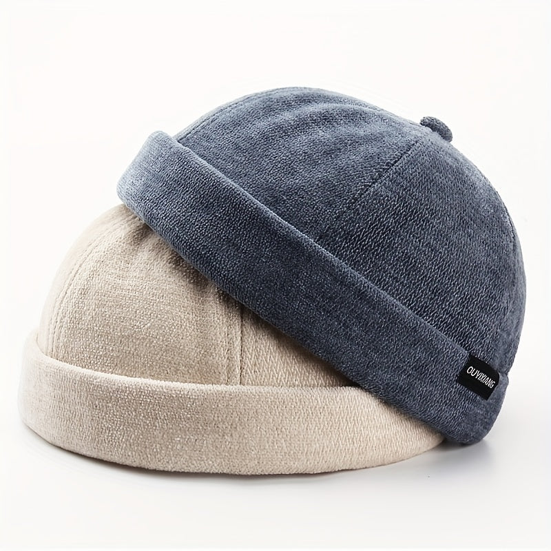 Label Patch Docker Cap Warm Skull Hat Solid Beanie Lightweight