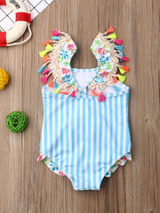 Toddler Girls Flamingo Embroidery One Piece Swimsuit
