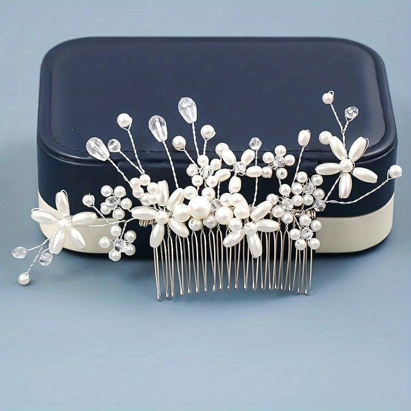 Bride Silver Wedding Hair Comb Hair Pieces Clip Pearl Rhinestones Crystal