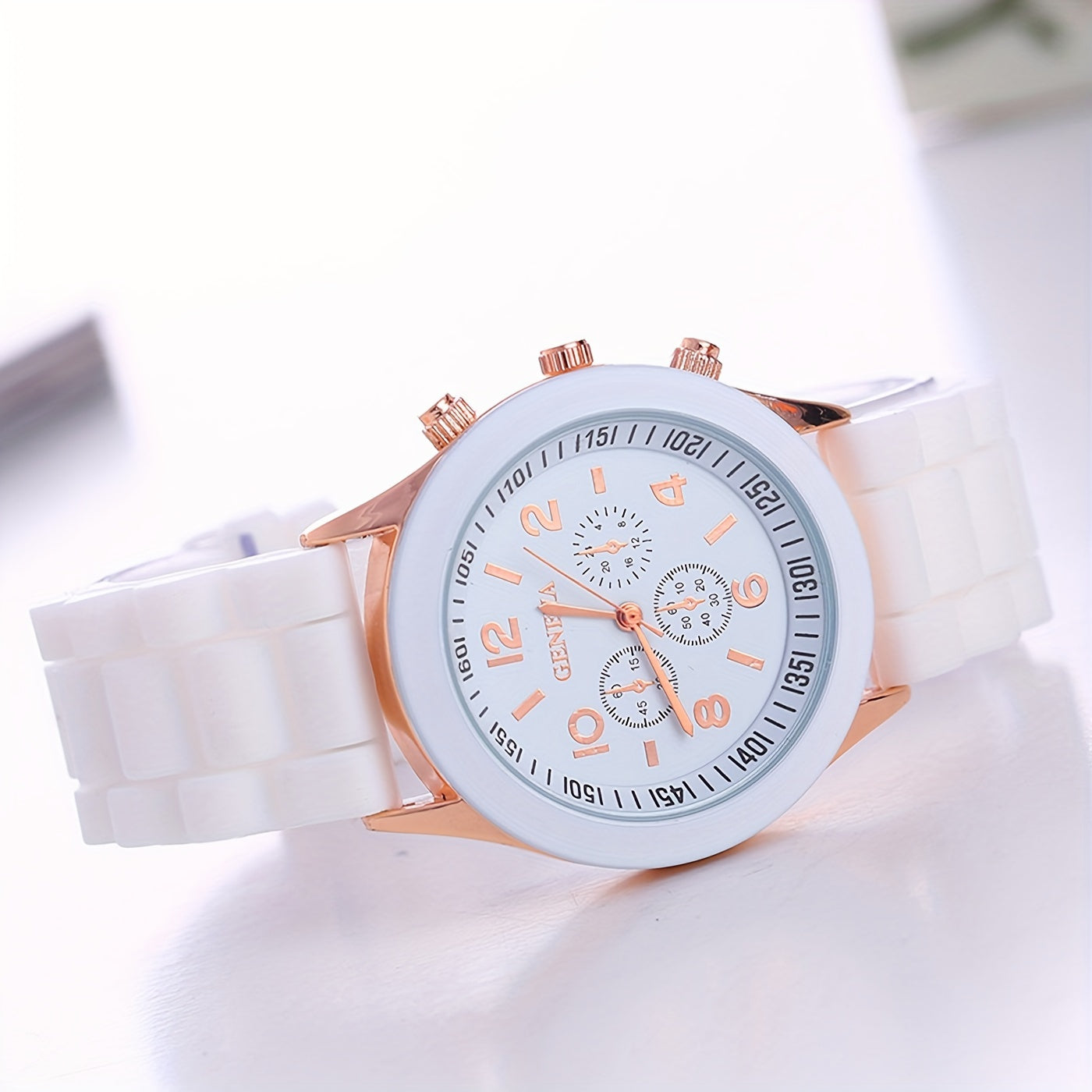 Quartz Watch with Triple Dial and Silicone Band