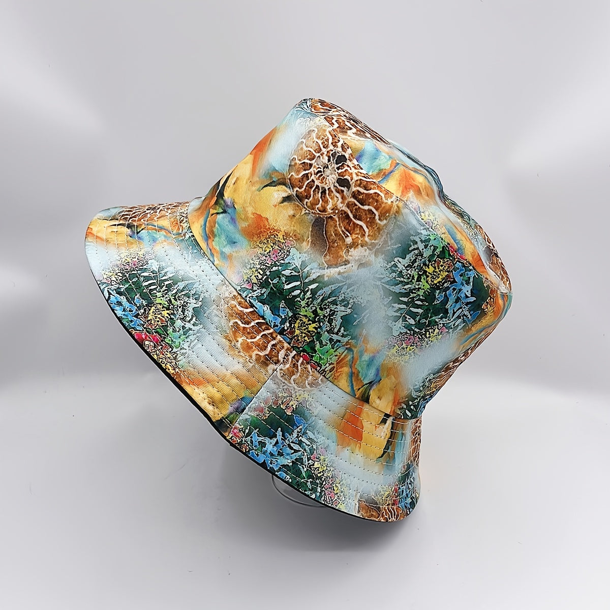 Under Sea Print Reversible Cotton Basin Hat UV Protection Travel Beach Hats