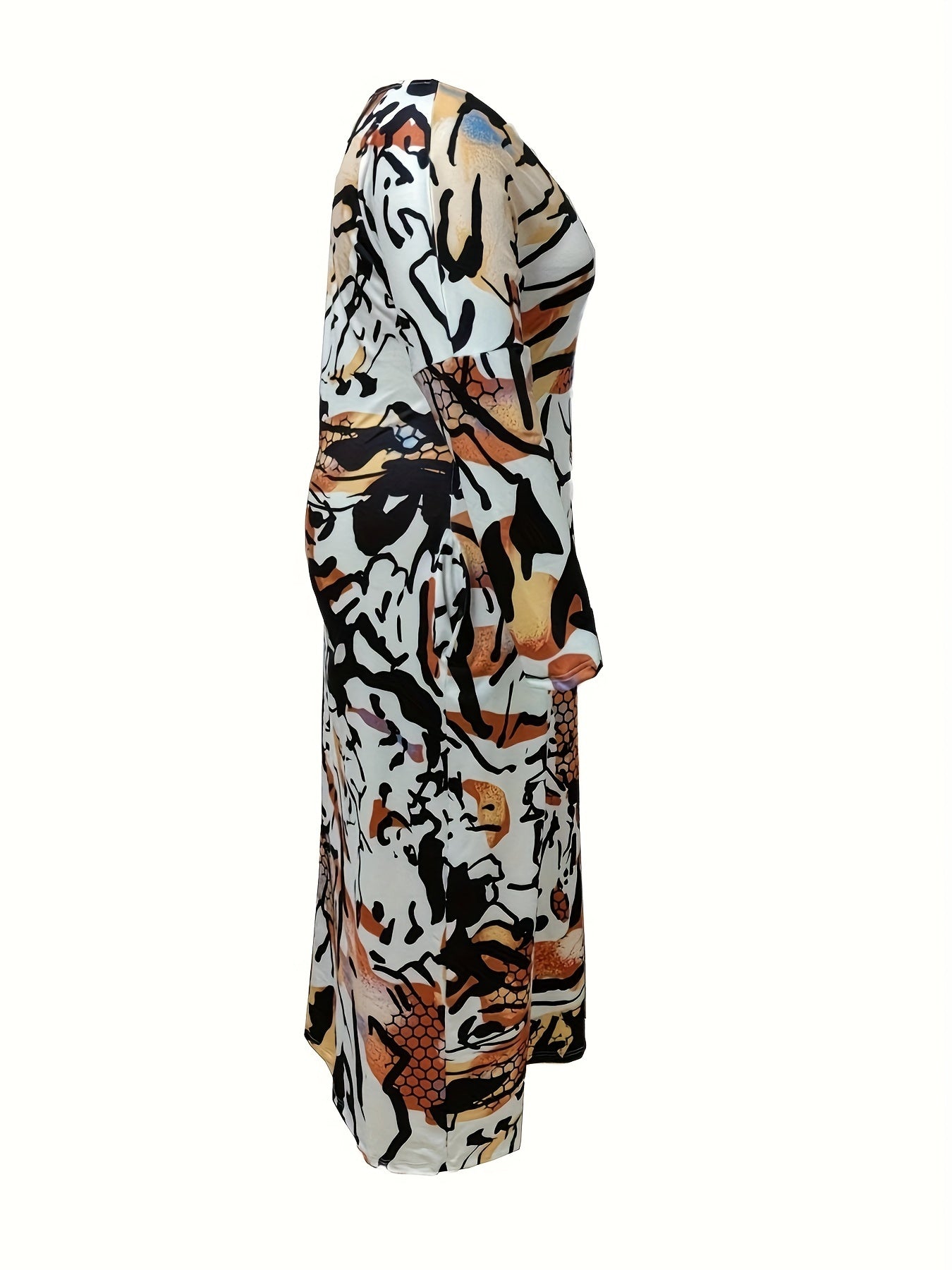 Women's Plus Random Print Long Sleeve Maxi Dress