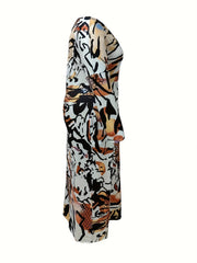 Women's Plus Random Print Long Sleeve Maxi Dress