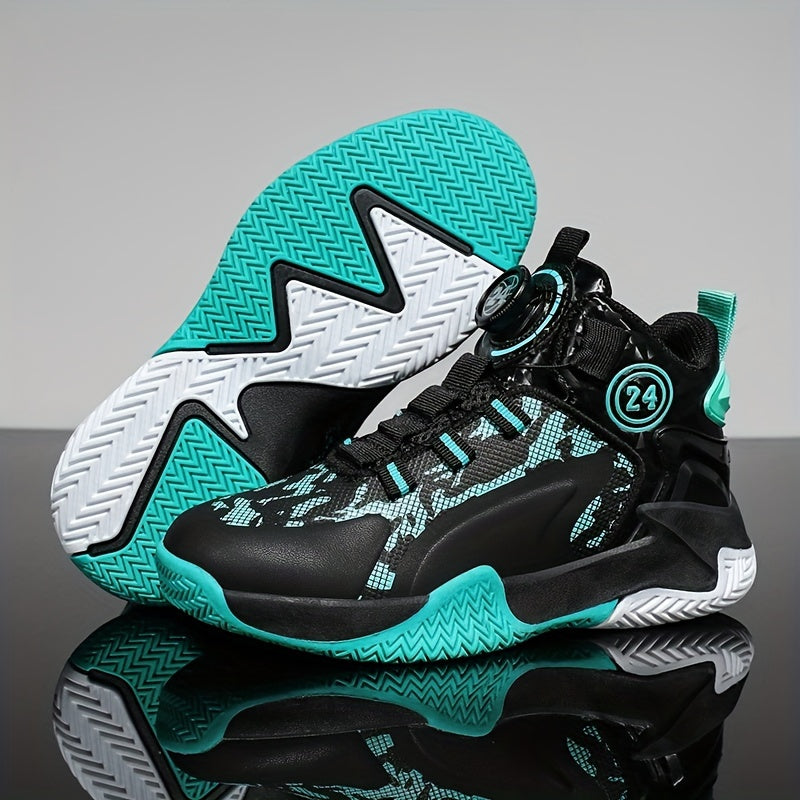 Boy's High Top Basketball Shoes Rotating Buckle Non Slip Sneakers