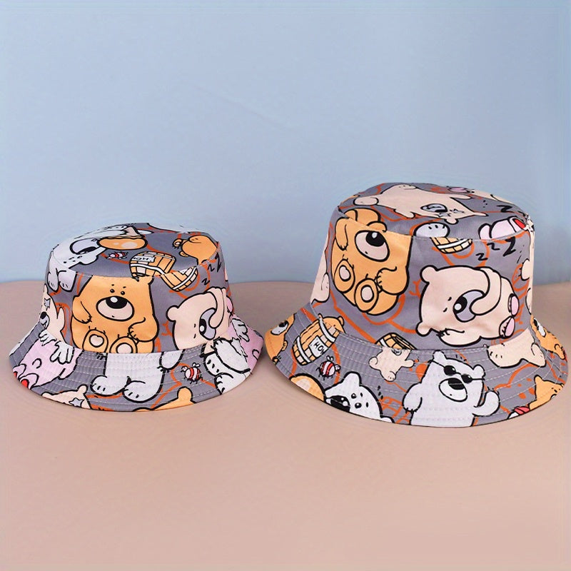 Kids Sunshade Bucket Hat With Cat Print
