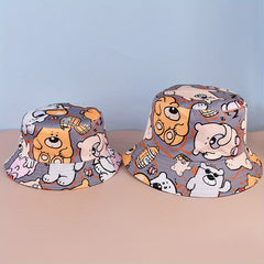Kids Sunshade Bucket Hat With Cat Print
