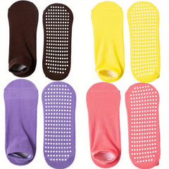 Non Slip Yoga Socks with Grips Solid Dance Socks - Pack of 4