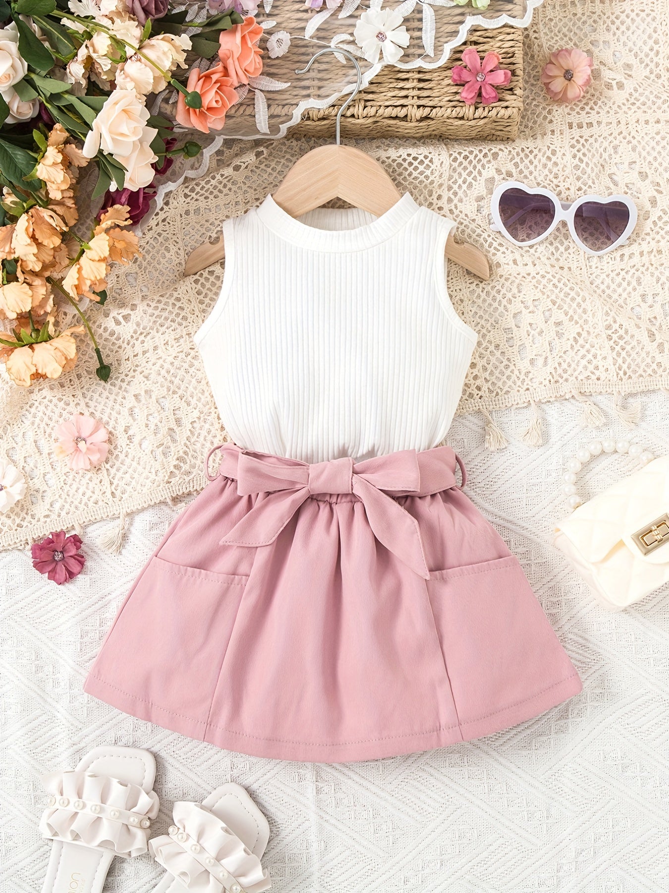 2pcs Baby Girls Tank Top & Skirt Set for Summer