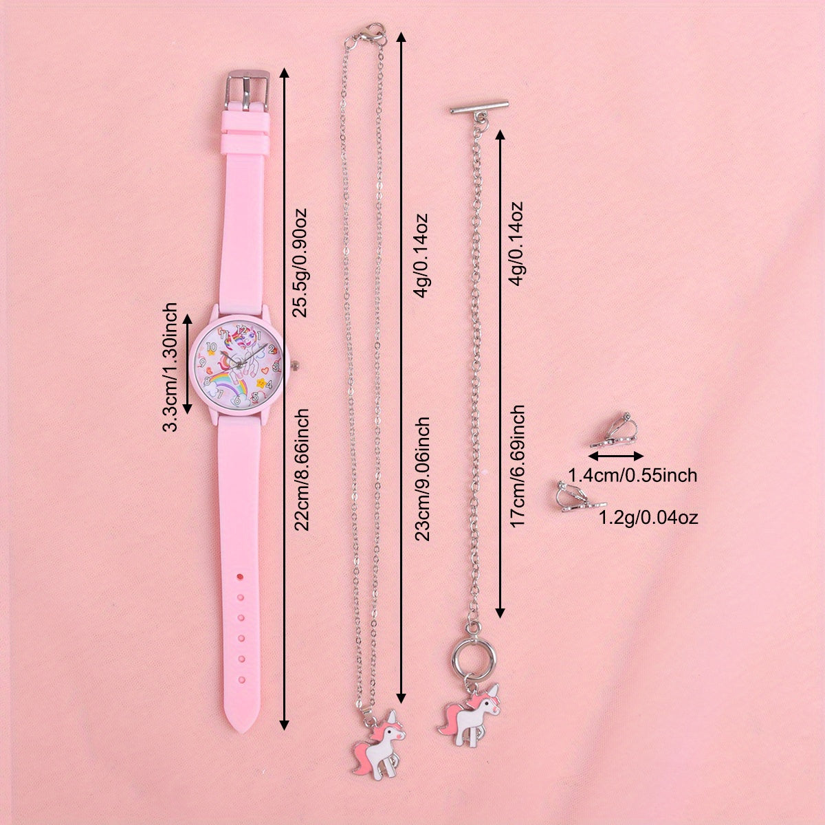 Kids Cartoon Quartz Watch Set with Jewelry - School Accessories