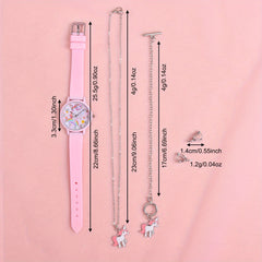 Kids Cartoon Quartz Watch Set with Jewelry - School Accessories
