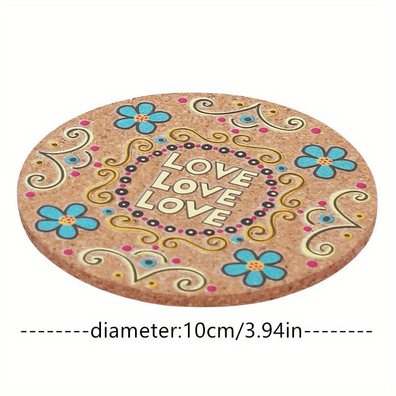Boho Flower Pattern Cork Coaster Heat Insulated Drink Coaster