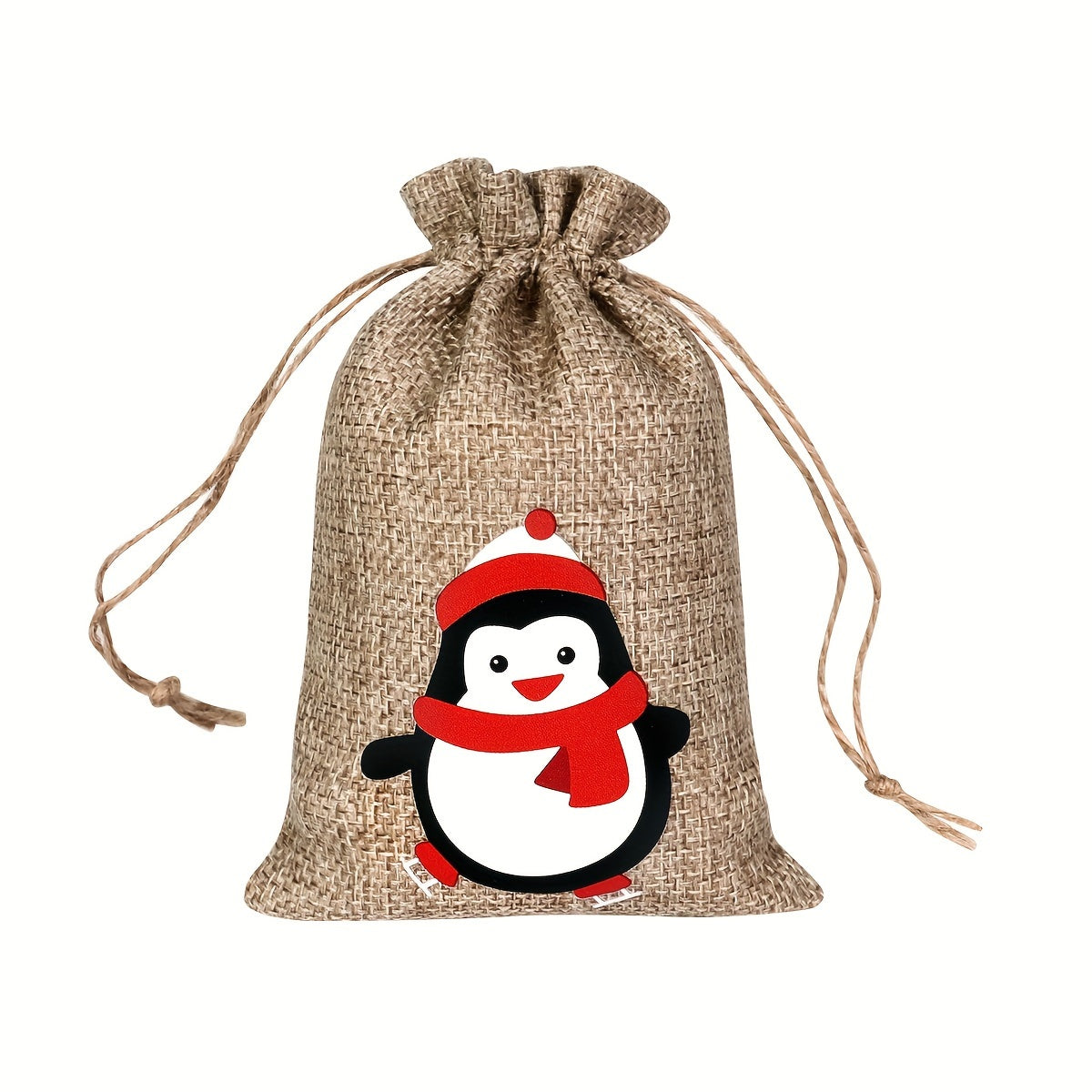 6pcs Christmas Candy Bags Set Drawstring Linen Bag for Holidays