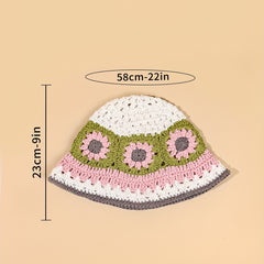 Y2K Flower Hollow Knit Bucket Hat for Women