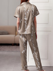 Floral Pajama Set Short Sleeve Top & Elastic Waist Pants