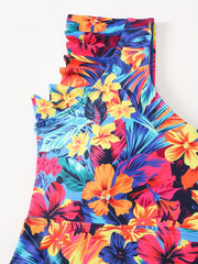 Floral Print V Neck Ruffle Trim One Piece Bathing Suit