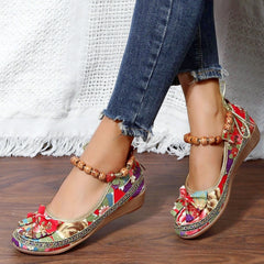 Floral Print Flat Shoes Ankle Strap Slip On Casual Walking Shoes