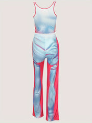 U Neck Crop Tank Top & Wide Leg Pants 2-Piece Set