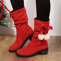 Women's Bowknot Ankle Boots Block Heel Suedette Shoes