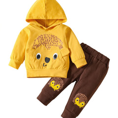 Cartoon Print Cotton Hooded Baby Set
