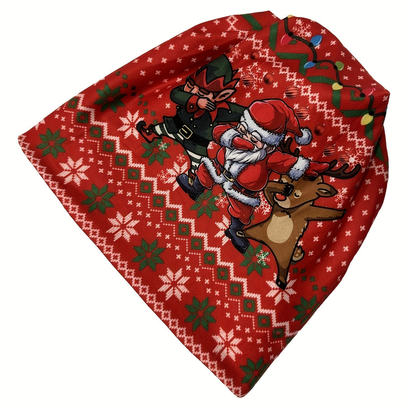 Santa Printed Plush Beanie Hat Winter Outdoor Hat