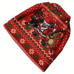 Santa Printed Plush Beanie Hat Winter Outdoor Hat