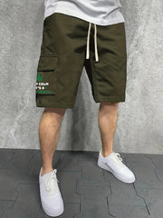 Men's Letter And Leaves Graphic Casual Sports Cargo Shorts